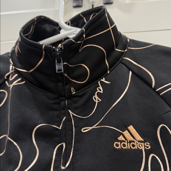 Adidas Black Jacket with roseGold scroll Design girls small(7/8) track tricot - Picture 3 of 12